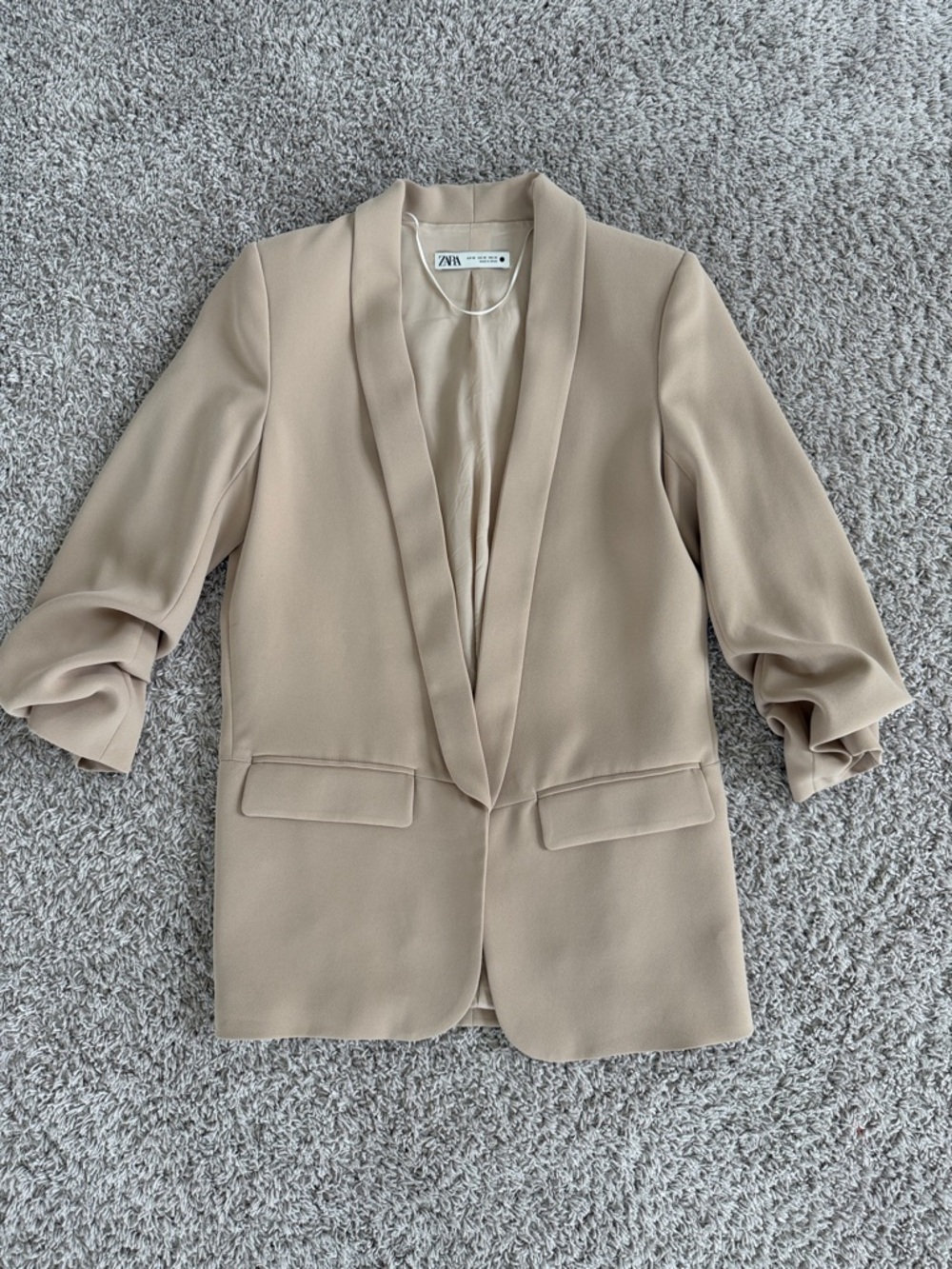 Zara Beige Lightweight Open-Front Blazer